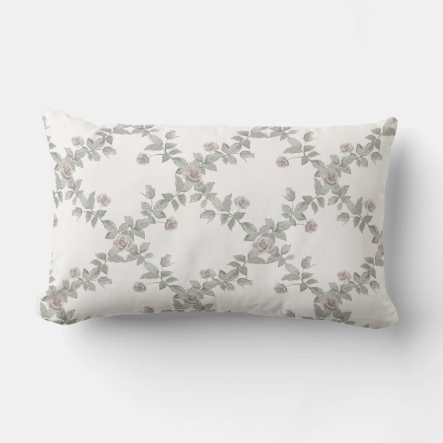 Cojín Lumbar Off-White Taupe Rose Sage Trellis Pattern (Anverso)