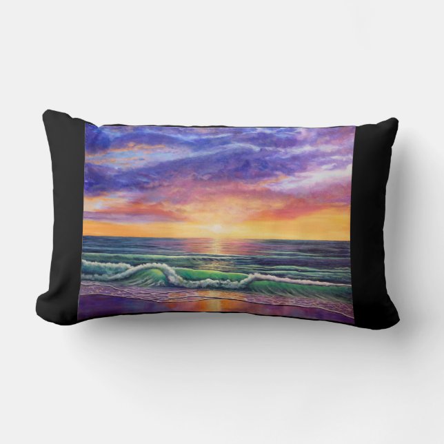 Cojín Lumbar Ola Verde Amanecer del Mar (Anverso)