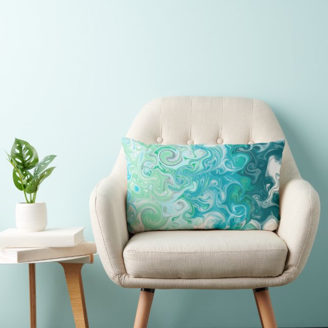 Cojín Lumbar Olas azules y verdes arte fluido digital (Silla)