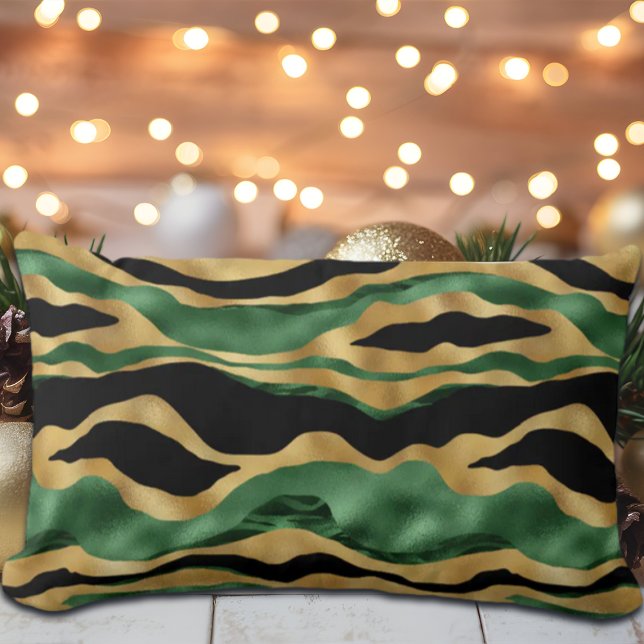 Cojín Lumbar Olas de Purpurina negro de oro verde (Subido por el creador)