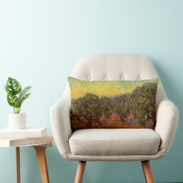 Cojín Lumbar Olive Grove, cielo Naranja por Vincent van Gogh