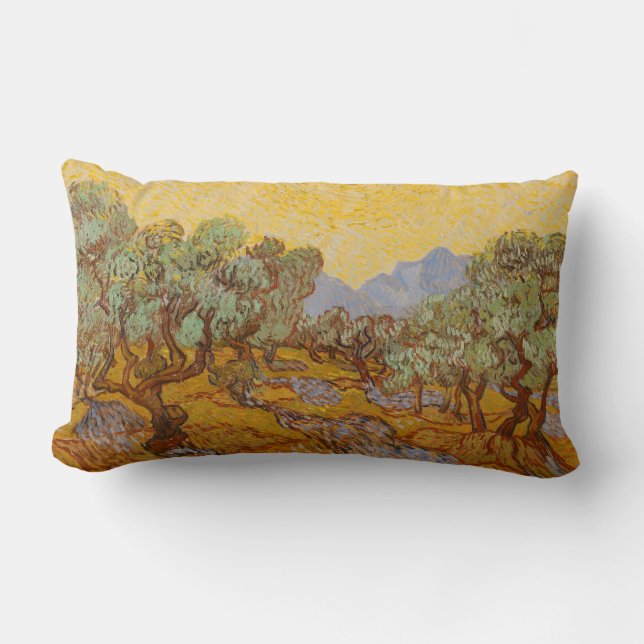 Cojín Lumbar Olivos de Van Gogh Cielo Sol Amarillo (Anverso)