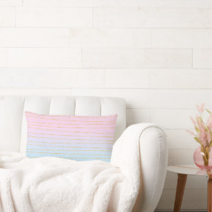 Cojín Lumbar Ombre azul rosado con líneas de oro