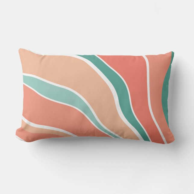 Cojín Lumbar Ondas retro - Naranja y verde (Anverso)