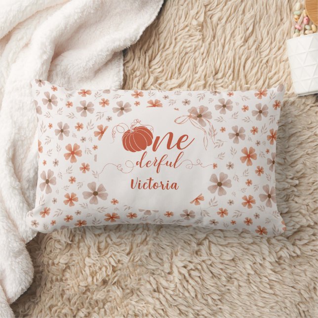 COJÍN LUMBAR ORANGE BOW & ARCH FALL PUMPKIN FLOWERS BIRTHDAY (Manta)