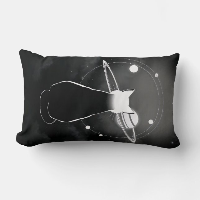 Cojín Lumbar Orbiting Cosmic Cat  Pillow — Minimalist Design (Anverso)