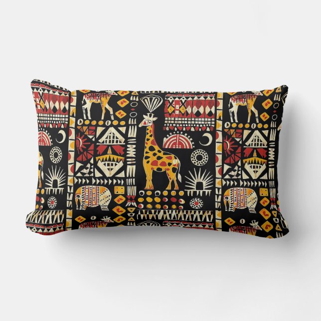 Cojín Lumbar Ornamento étnico africano tradicional, patrón trib (Anverso)