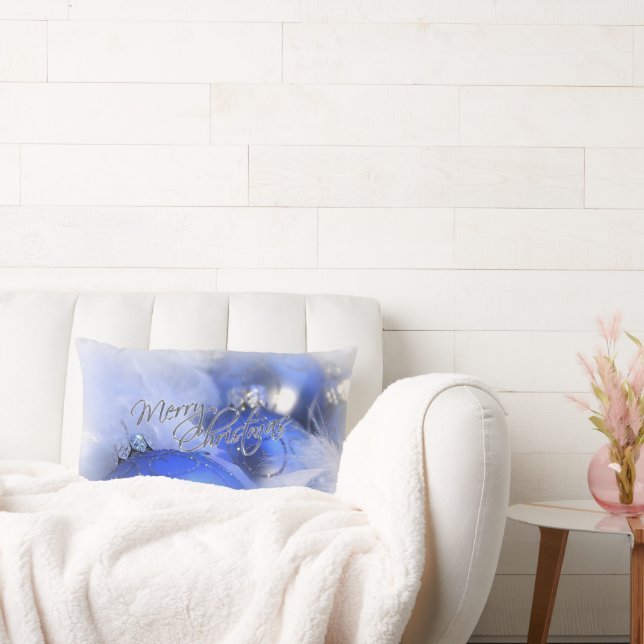 Cojín Lumbar Ornamentos de Navidad Azul Feliz Navidad (Sofá)