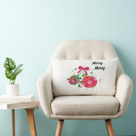 Cojín Lumbar Ornamentos modernos de Navidad rojas y verdes