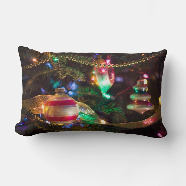 Cojín Lumbar Ornamentos navideños festivos (Anverso)