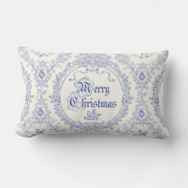 Cojín Lumbar Ornate Classic Vintage Merry Christmas Blue Toile