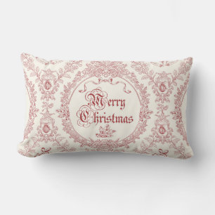 Cojín Lumbar Ornate Classic Vintage Merry Christmas Red Toile