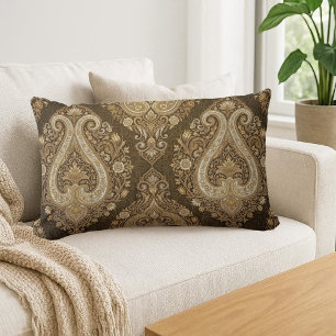 Cojín Lumbar Oro Antiguo Lujo Paisley Persa Clásico Ornamentado
