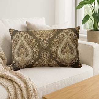 Cojín Lumbar Oro Antiguo Lujo Paisley Persa Clásico Ornamentado