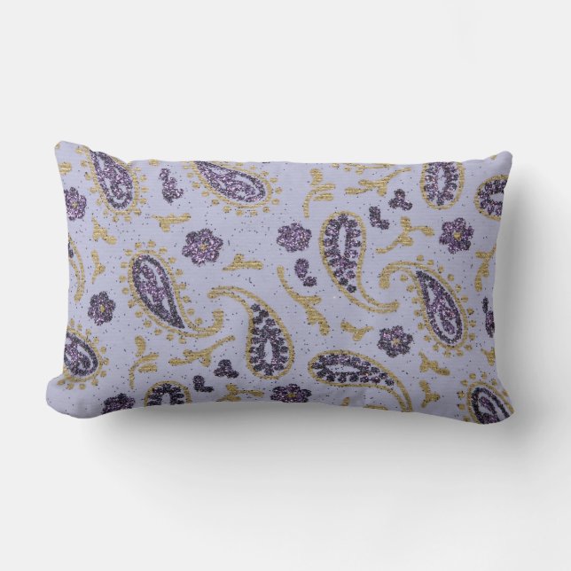 Cojín Lumbar Oro de lavanda púrpura decorativo paisley (Anverso)
