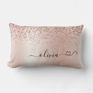 Cojín Lumbar Oro Rosa - Nombre Metalizado del monograma del Pur