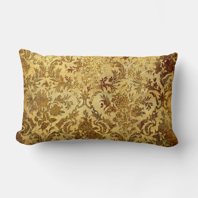 Cojín Lumbar Oro, rústico, vintage, antigüedad, damasco, (Anverso)
