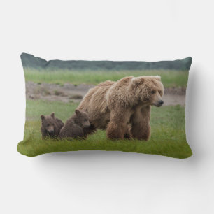 Cojín Lumbar Osa Grizzly Madre con Crías Gemelas