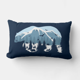 Cojín Lumbar Oso De Bosque De Montaña Con Cima Nevada Naturalez