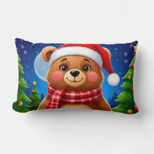 Cojín Lumbar Oso de Navidad Adorable con Sombrero de Santa