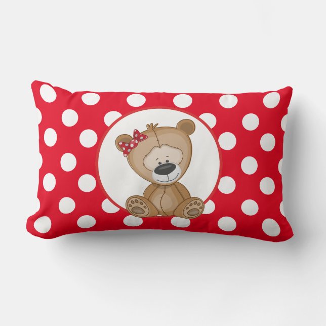 Cojín Lumbar Oso de peluche con puntos de polka (Anverso)