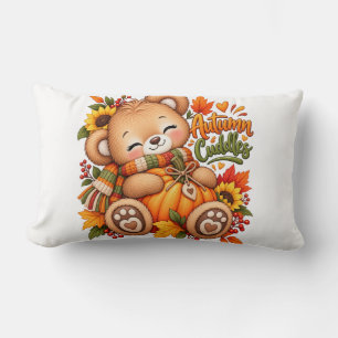 Cojín Lumbar Oso de peluche de otoño abrazando calabaza para be