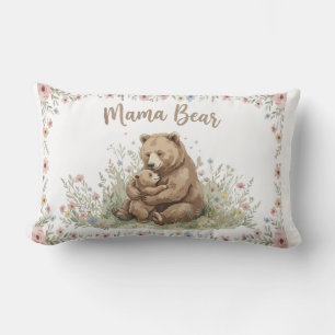 Cojín Lumbar Oso Mamá Dulce y Oso Bebé Acuarela Floral 