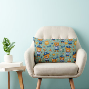 Cojín Lumbar Oso Marinero Adorable con Patrón de Tema Oceánico