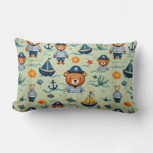 Cojín Lumbar Oso Patrón Marinero Adorable Con Rayas Navy