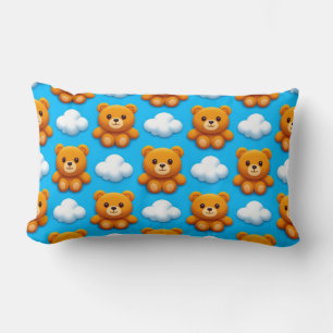 Cojín Lumbar Osos de peluche y nubes sobre un fondo azul