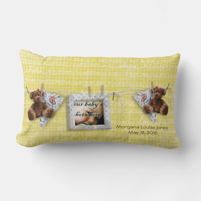 Cojín Lumbar Osos De Teddy Fotograma Bebé Amarillo Pillow (Anverso)