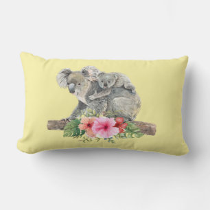Cojín Lumbar Osos Koala Mamá e Hijo Acuarela Adorable