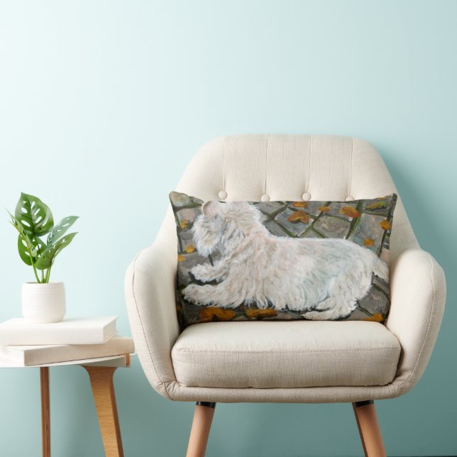 Cojín Lumbar Otoño deja a Westie en patio (Silla)