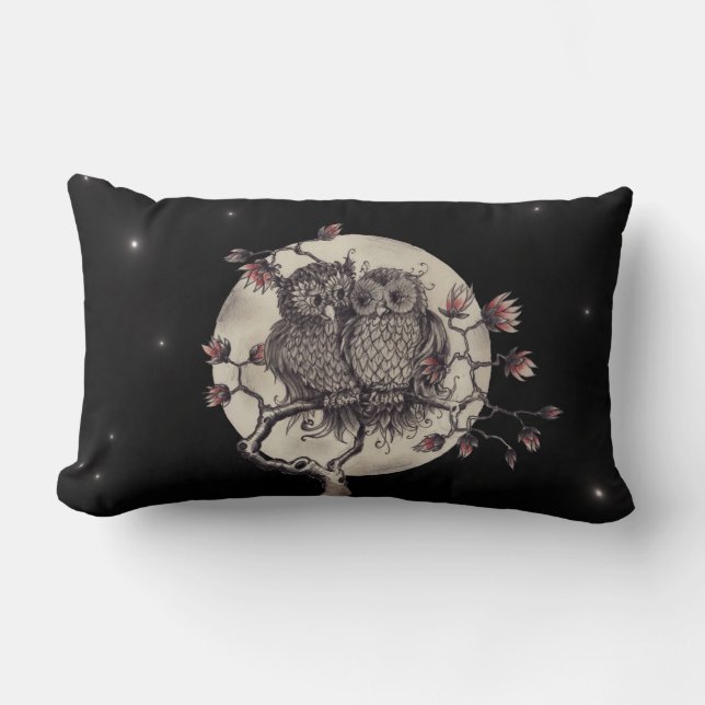 Cojín Lumbar Owls enamoró En Love lechuzas - (Anverso)