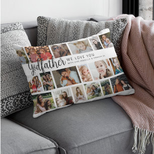 Cojín Lumbar Padrino Personalizado Collage de 18 Fotos