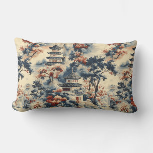 Cojín Lumbar Pagodas Serene en un paisaje montañoso