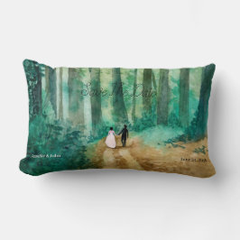 Cojín Lumbar Paisaje arbolado de acuarela boda