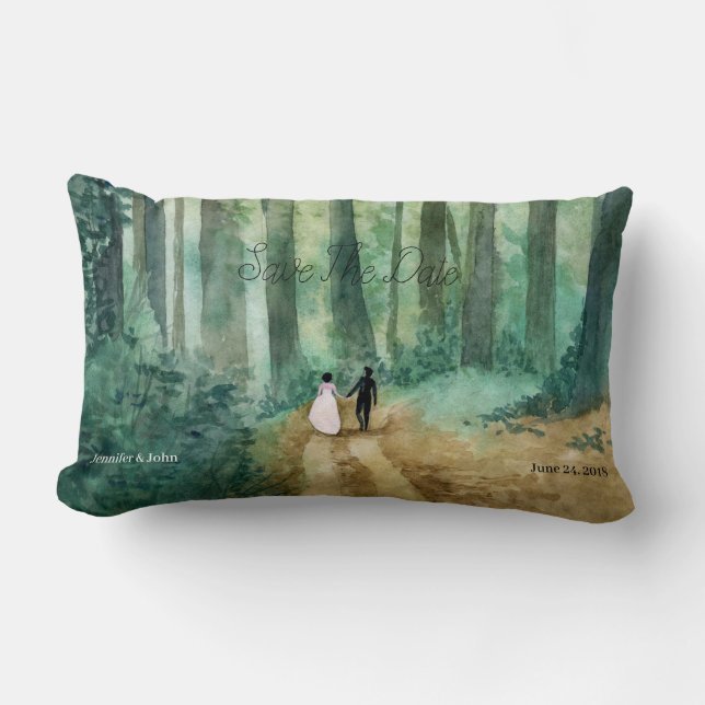 Cojín Lumbar Paisaje arbolado de acuarela boda (Anverso)