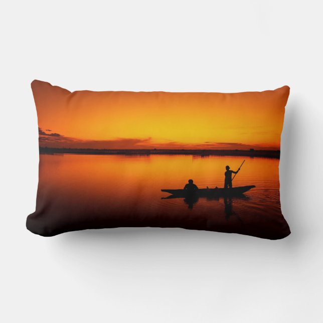 Cojín Lumbar Paisaje atardecer con un barco-68465 (Anverso)
