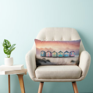 Cojín Lumbar Paisaje costero de ensueño con coloridas cabañas d