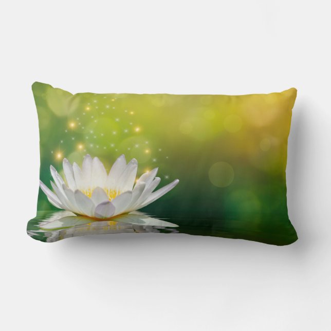 Cojín Lumbar Paisaje de flor de loto blanco, Zen (Anverso)