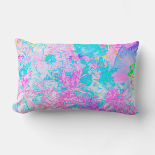Cojín Lumbar Paisaje de Hortensias Azul Acuático y Rosa Calient