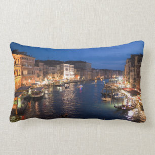 Cojín Lumbar Paisaje de la noche de Venecia Gandolas Italia