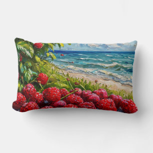 Cojín Lumbar Paisaje marino y frambuesas