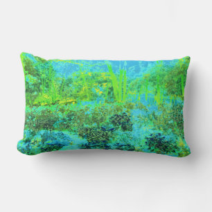 Cojín Lumbar Paisaje Trippy Lime Green y Blue Garden