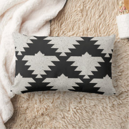 Cojín Lumbar Pájaro geométrico tribal vintage | Boho negro y ma