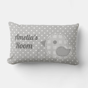 Cojín Lumbar Pájaro gris y punto de polka personalizados