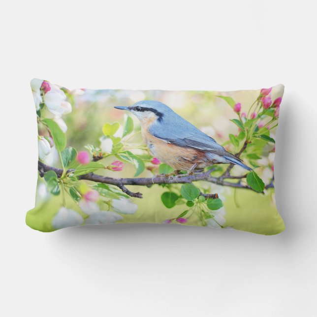 Cojín Lumbar Pájaro y flores azules de Apple (Anverso)