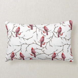 Cojín Lumbar Pájaros, cerezas de invierno y modelo cardinales
