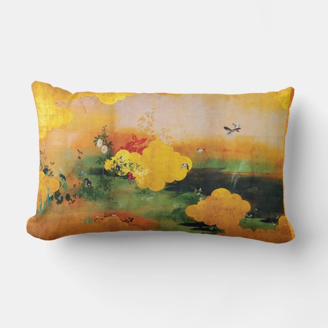 Cojín Lumbar pájaros de los 1800s/flores japoneses de las (Anverso)
